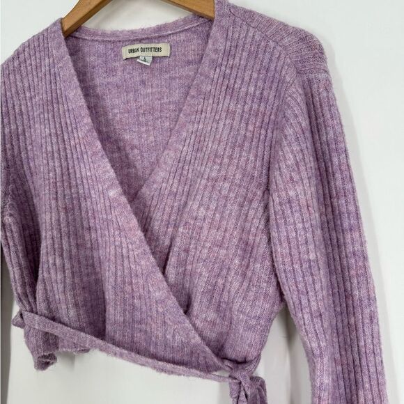 Urban Outfitters Bibi Ribbed Knit Cropped Wrap Sweater in Lilac | Large - Picture 7 of 8
